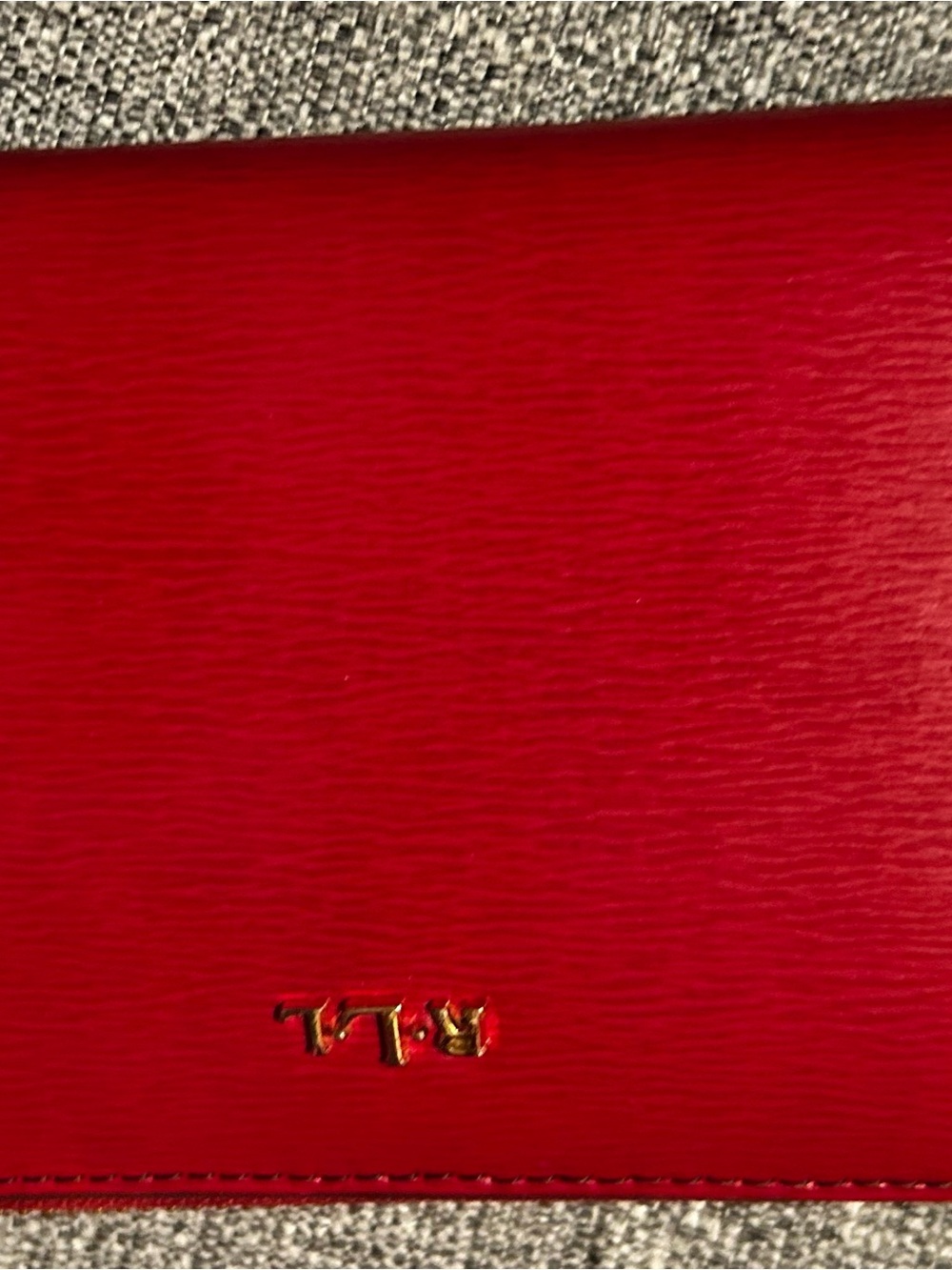 Ralph Lauren Red Leather Slim Wallet with Gold RL Emblem